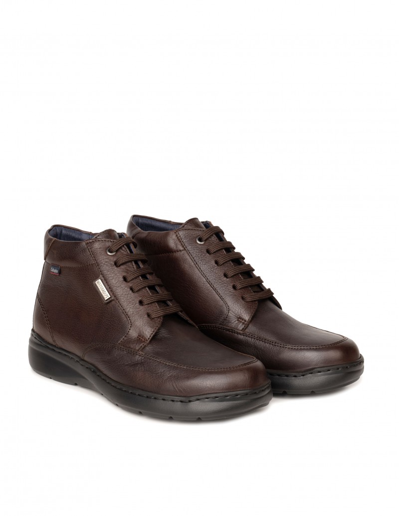 Botines Cordones Piel Impermeable Marrón