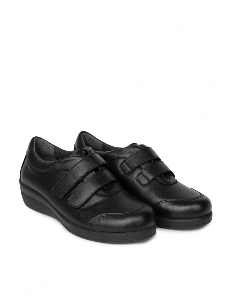 Zapatos Velcro Mujer Piel Negros - PERA