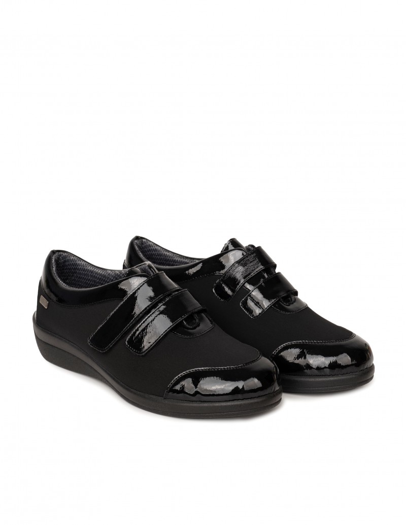 Zapatos Charol Mujer Velcro Negros