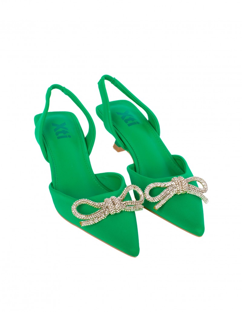 XTI Zapatos Destalonados Verdes Lazo Strass 2