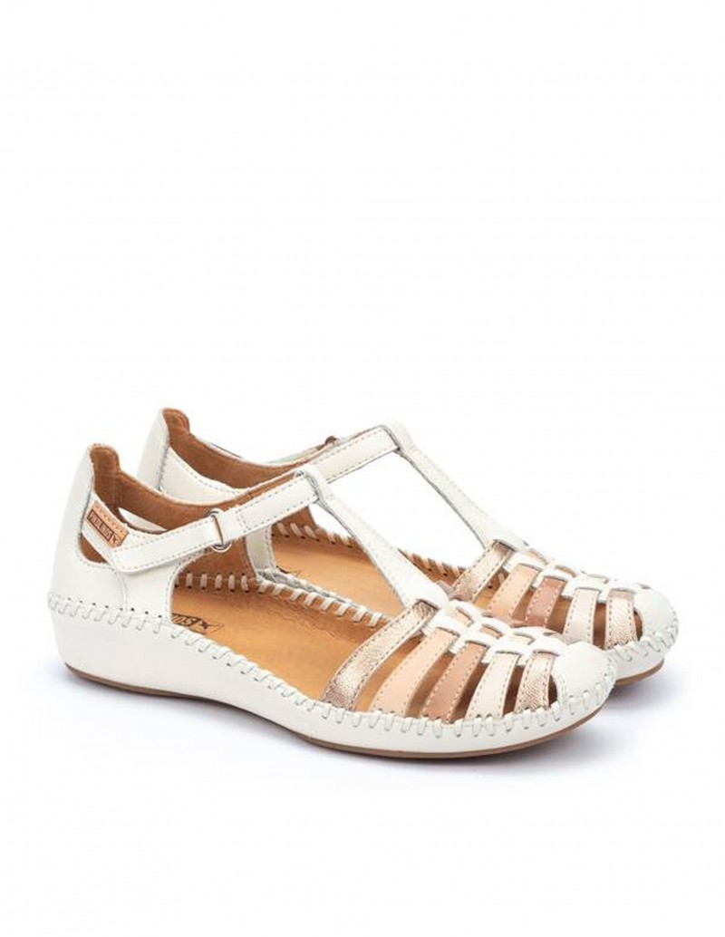 Sandalias Cangrejeras Mujer Piel Beige