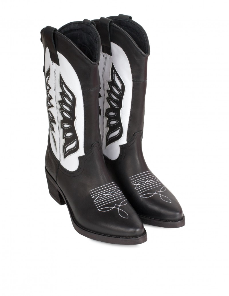 Botas Cowboy Piel Negras y Blancas 2