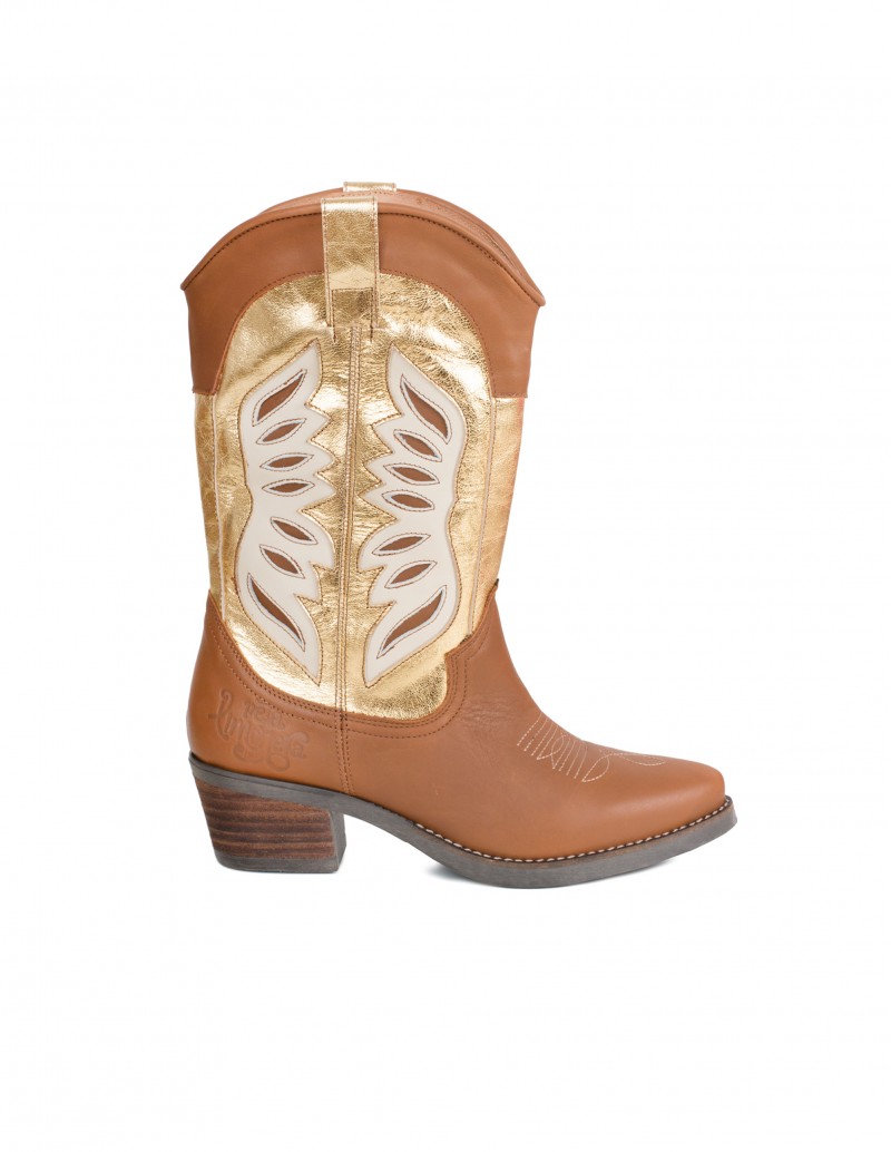 Botas Cowboy Piel Metalizada Combinadas