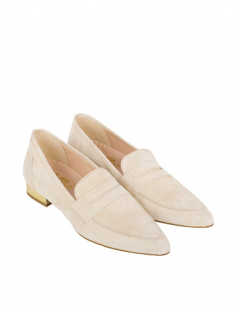 Mocasines Piel Beige Punta Mujer