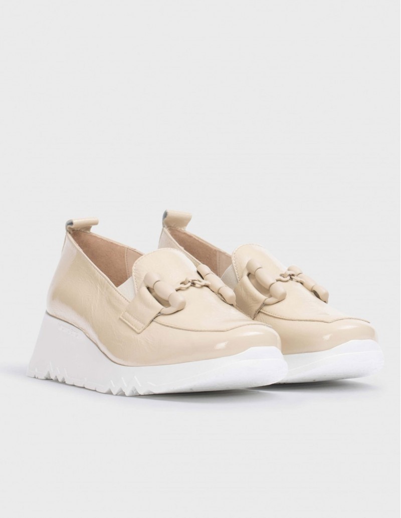 WONDERS Mocasines Cuña Charol Beige 2