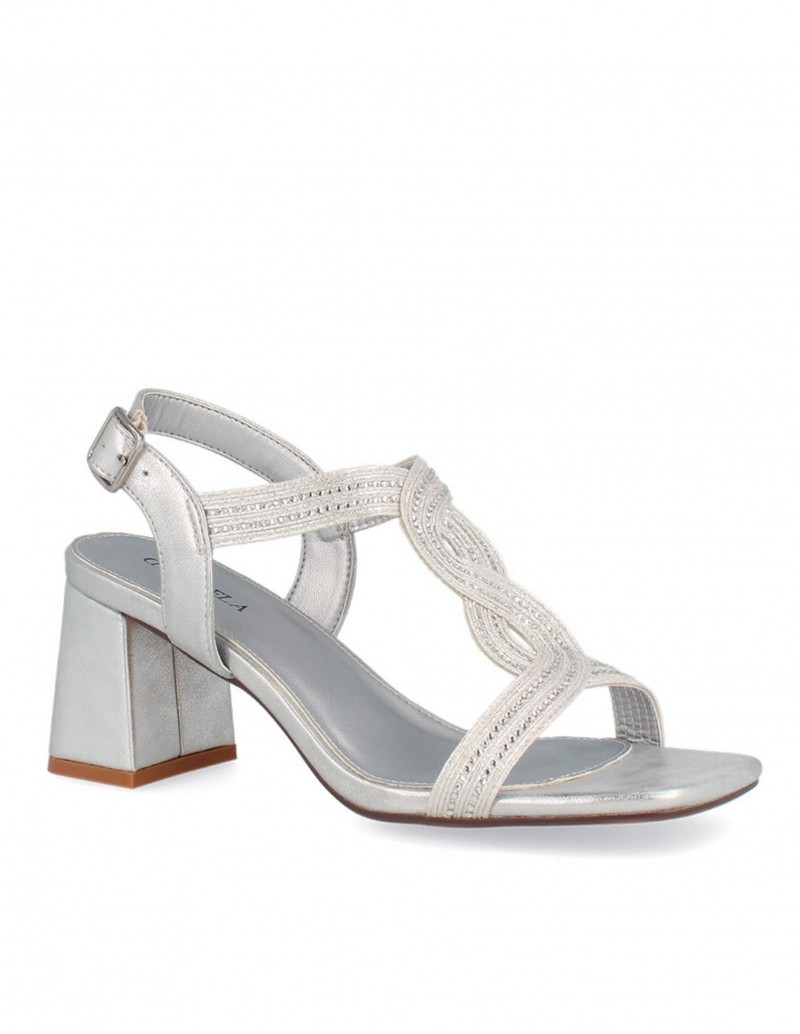 Sandalias Fiesta Plata Tacón Ancho 2