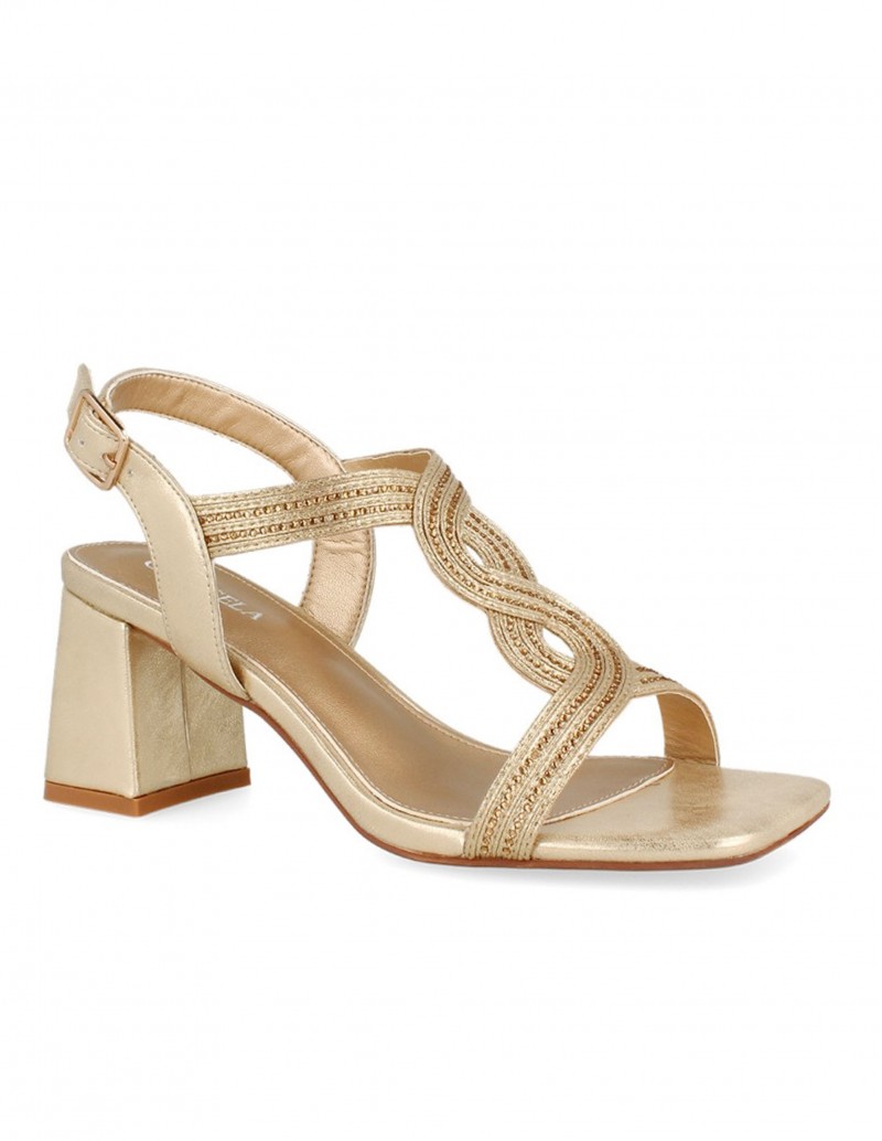 Sandalias Fiesta Oro Tacón Ancho 2
