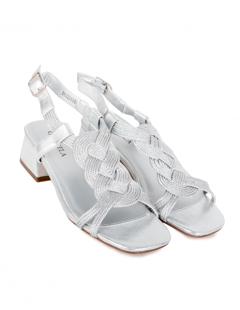 Sandalias Fiesta Plateadas Tacón Bajo 2
