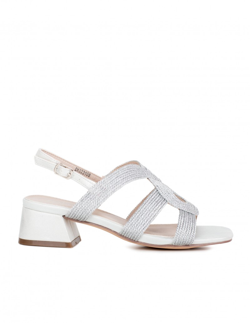 Sandalias Fiesta Tacón Bajo Plateadas