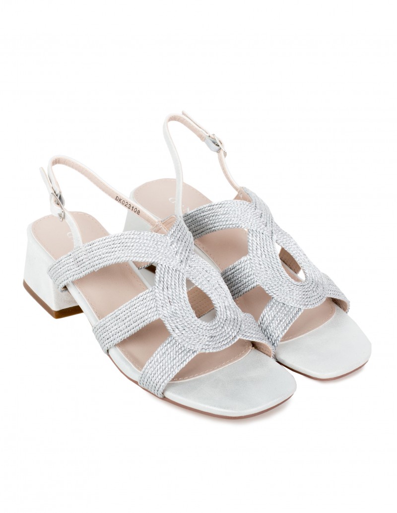 Sandalias Fiesta Tacón Bajo Plateadas 2