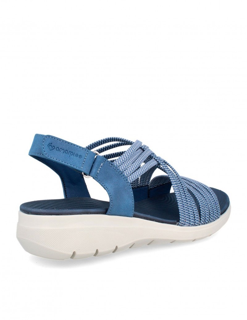 Sandalias Azules Cuña Tiras Elásticas