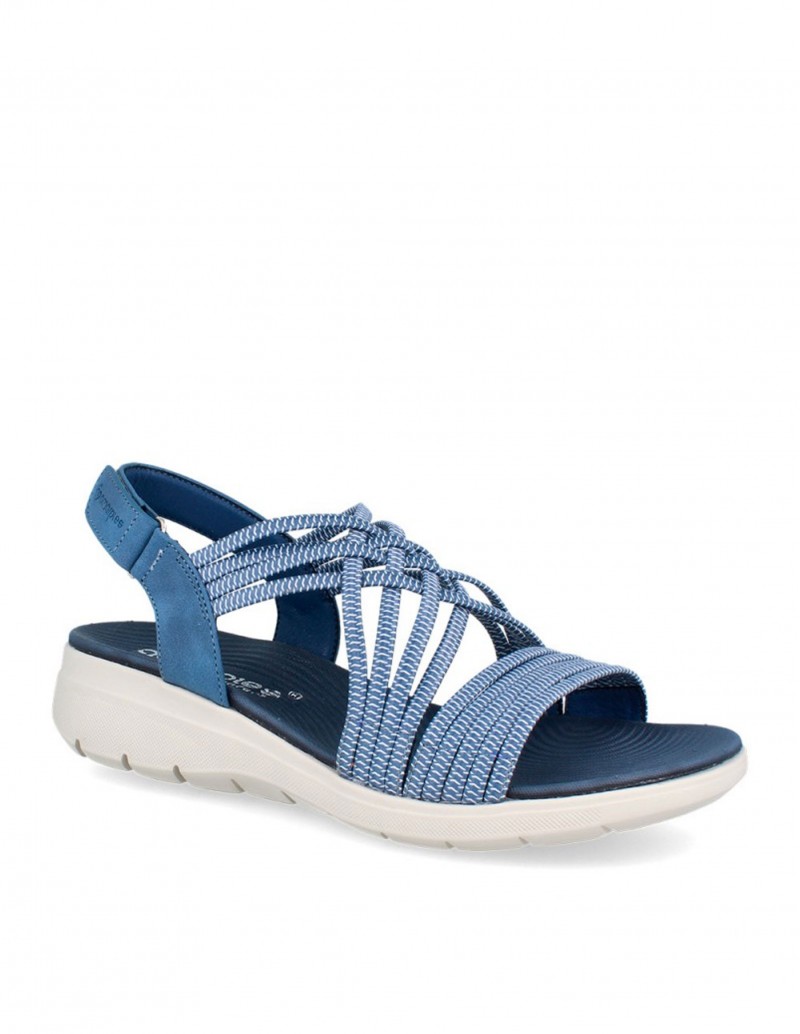 Sandalias Cuña Tiras Elásticas Azul