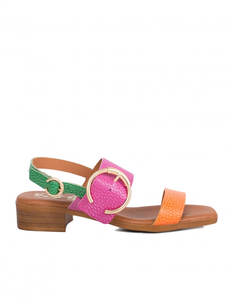 Sandalias Tacón Bajo Piel Multicolor PERA LIMONERA