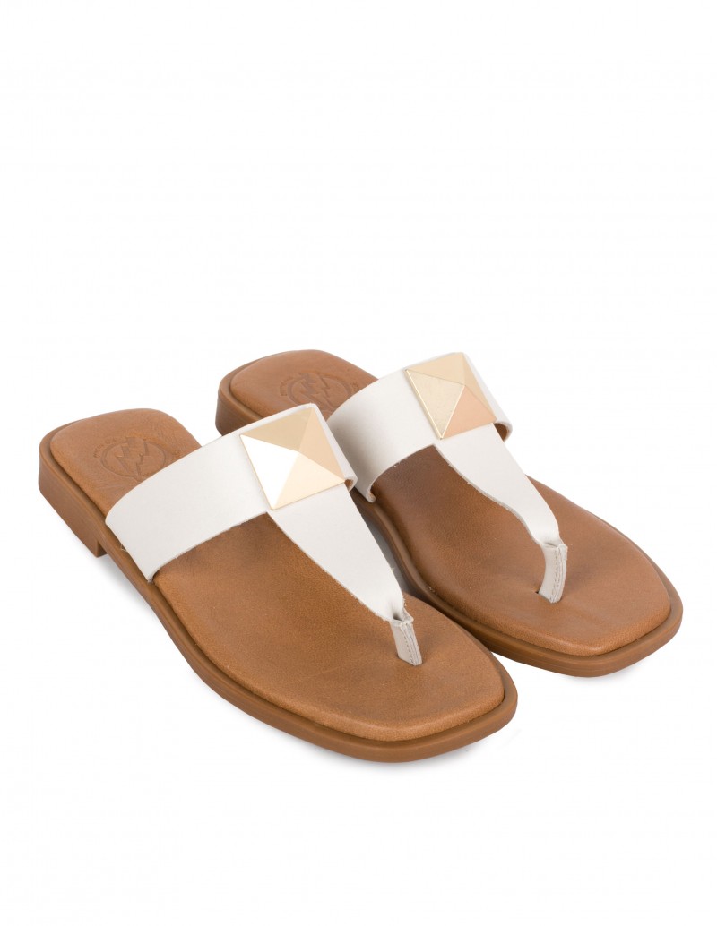 Sandalias Dedo Piel Tachuelas Blanco PERA LIMONERA 2