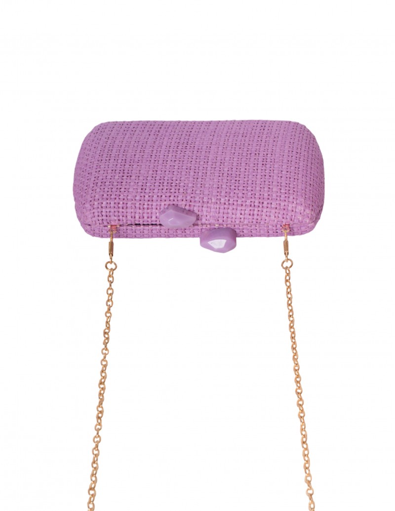 Clutch Rafia Malva Cadena Dorada
