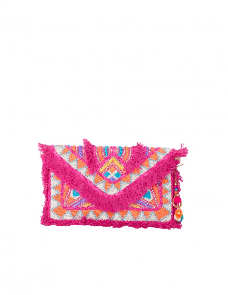 Bolso Boho Abalorios Fucsia