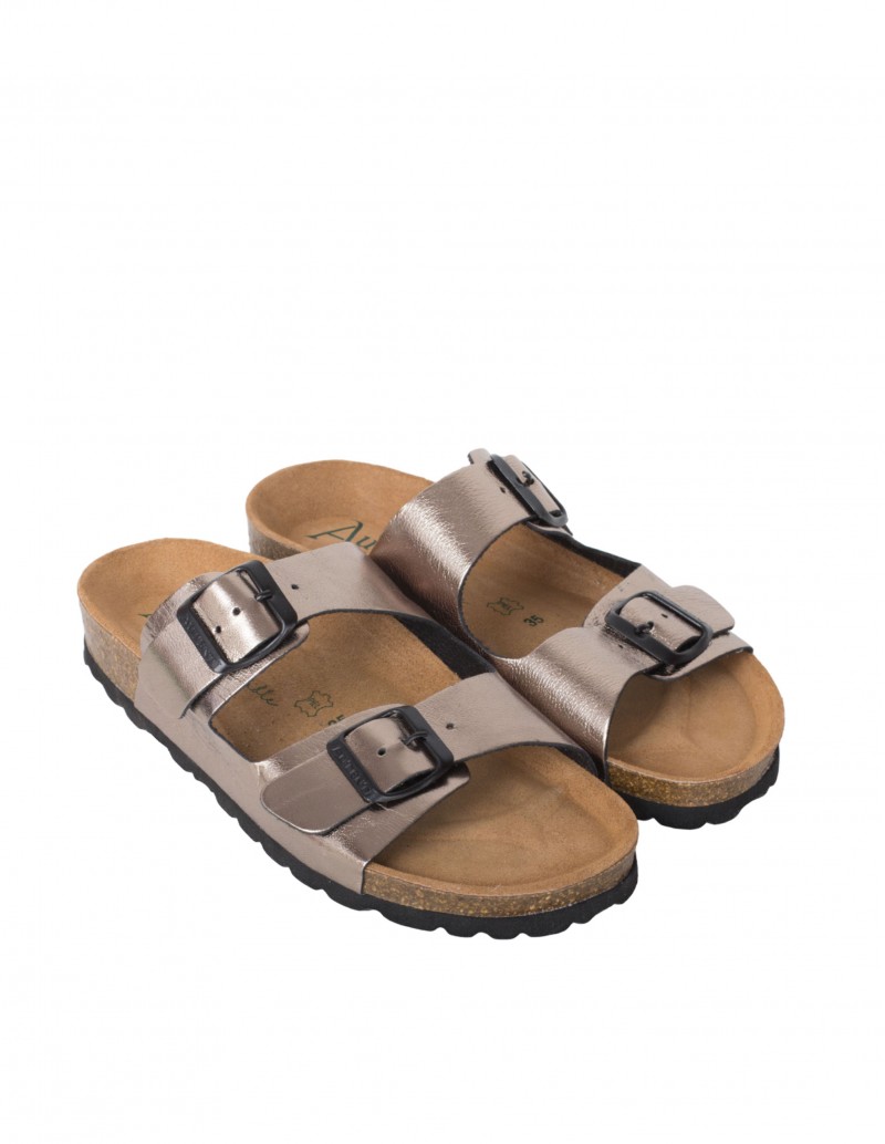 Sandalias Mujer Hebillas Piel Metalizada