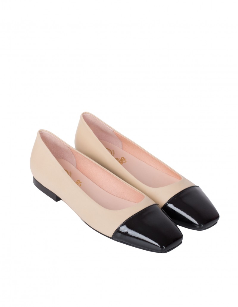 Bailarinas Bicolor Beige Punta Negra 2