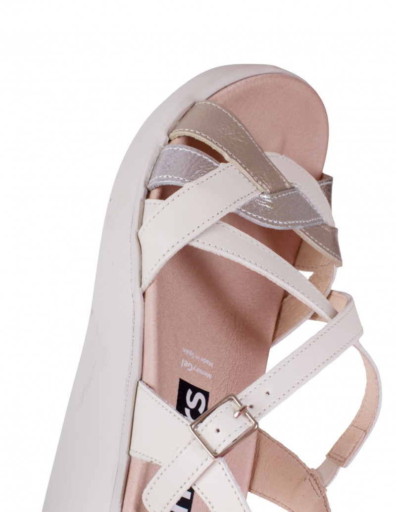 Sandalias Cuña Baja Piel Combinada PERA LIMONERA