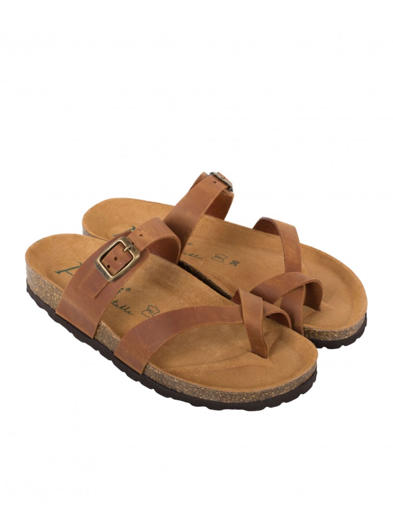 AUTENTI Sandalias Bio Dedo Hebilla Marrón Cuero 2