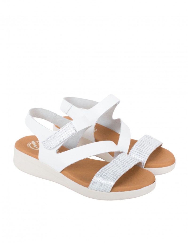 Sandalias Blancas Velcro Cuña Baja mujer