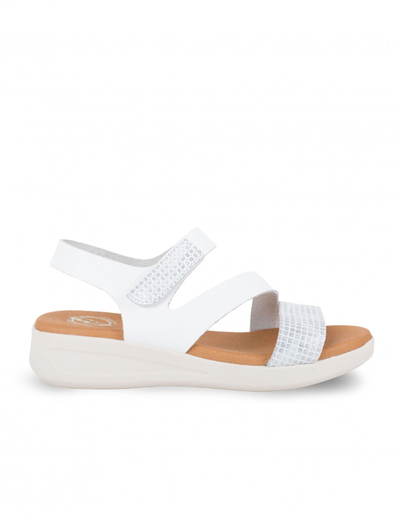 Sandalias Blancas Velcro Cuña Baja PERA LIMONERA