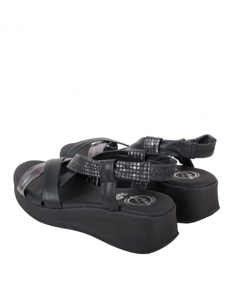 Sandalias Tubulares Negras Cuña Baja