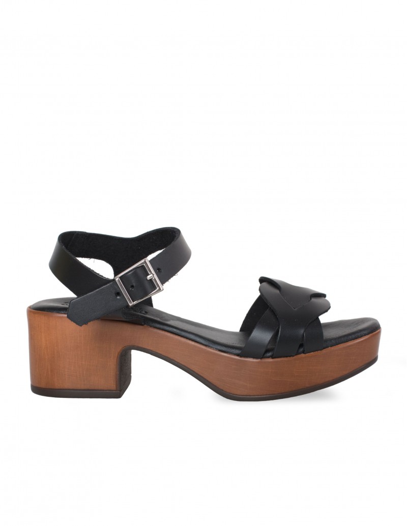 Sandalias Tacón Cuadrado Piel Negras PERA LIMONERA