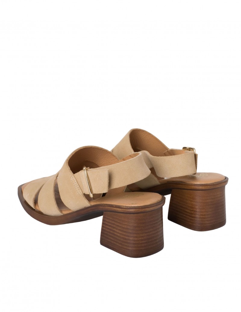 Sandalias Beige Tacón Cuadrado