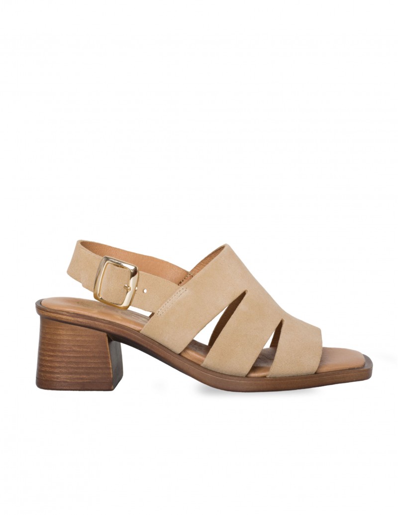 Sandalias Tacón Bajo Madera Beige PERA LIMONERA