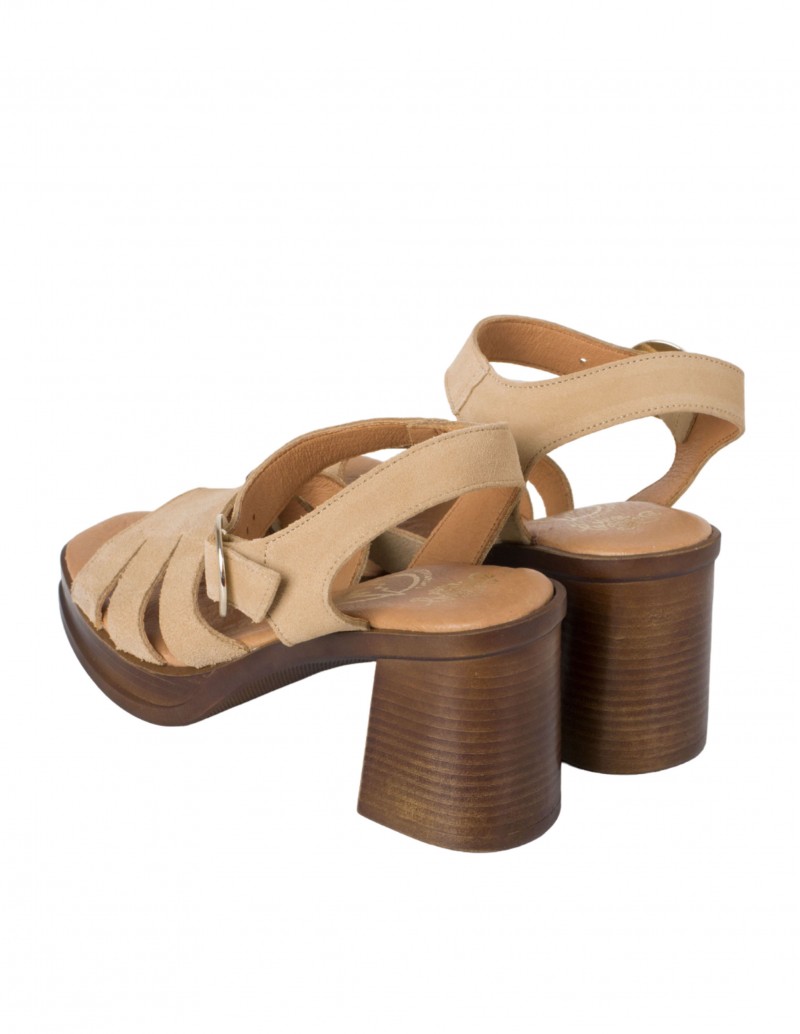 Sandalias Tacón Alto Madera Beige