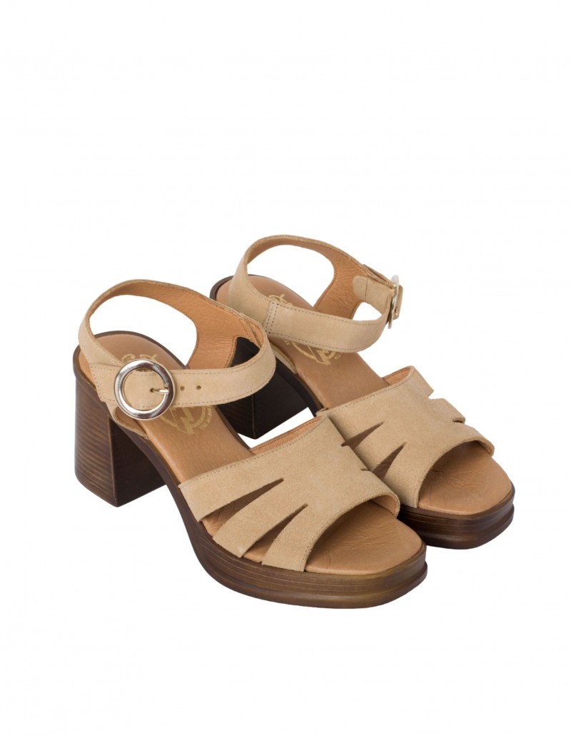 Sandalias Serraje Beige Tacón Alto