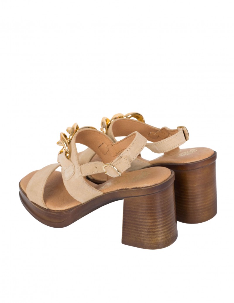 Sandalias Cadena Beige Tacón Ancho