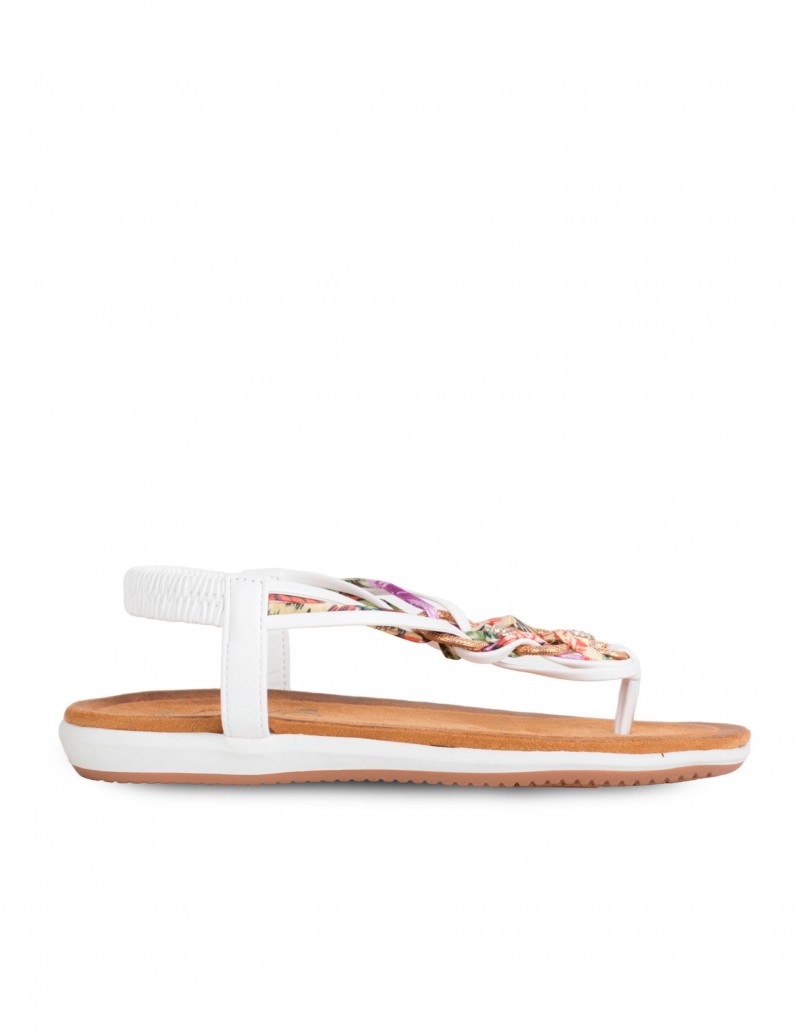 EXÉ Sandalias Planas Blancas Tira Floral
