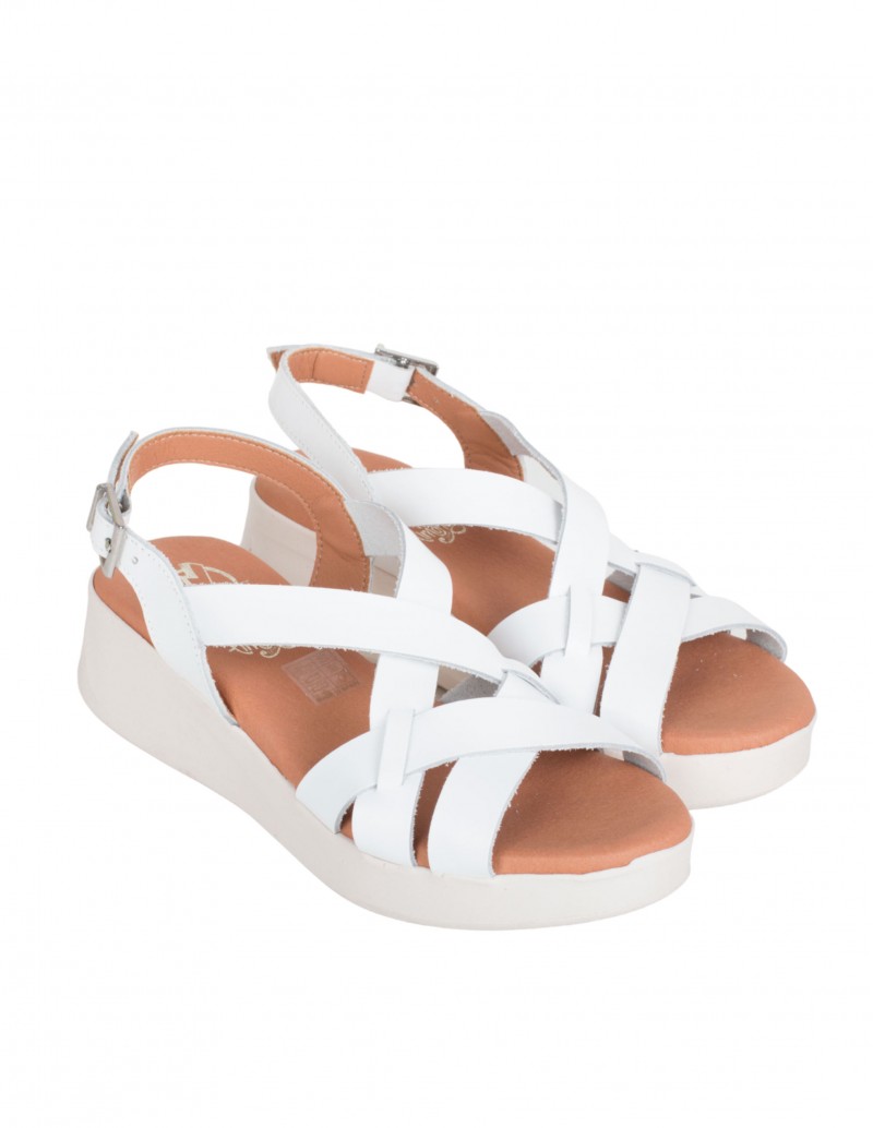 Sandalias Tiras Piel Blancas Mujer