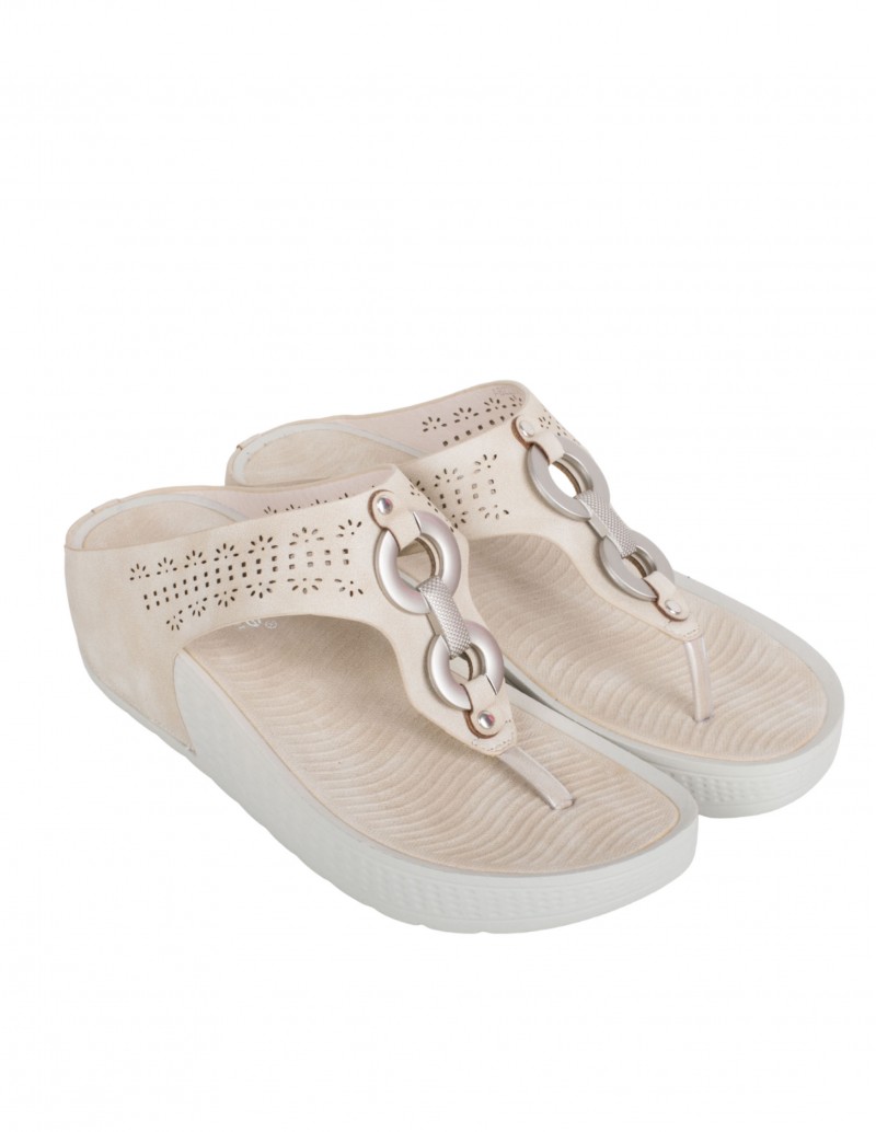 Sandalias Beige Mujer Tira Dedo
