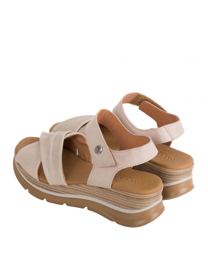 Sandalias Cuña Mujer Piel Beige