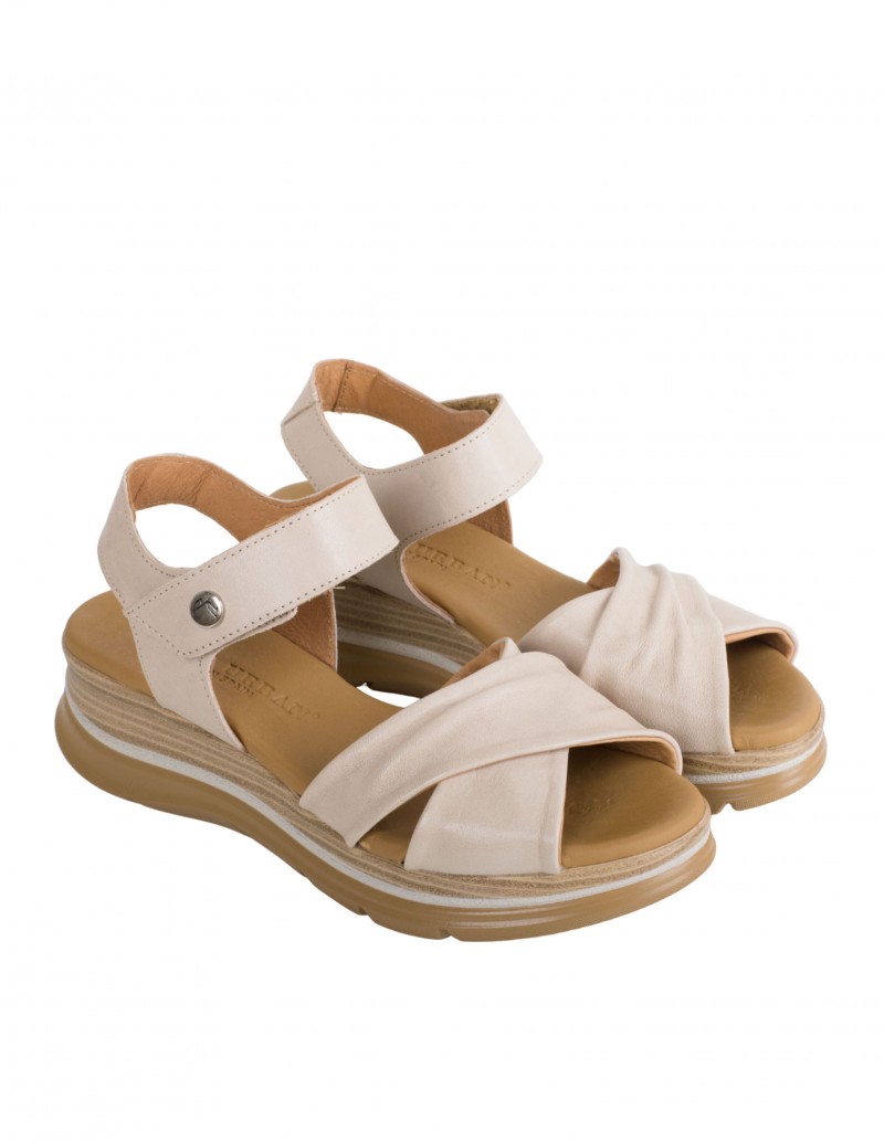 PAULA URBAN Sandalias Cuña Tiras Cruzadas Beige 2