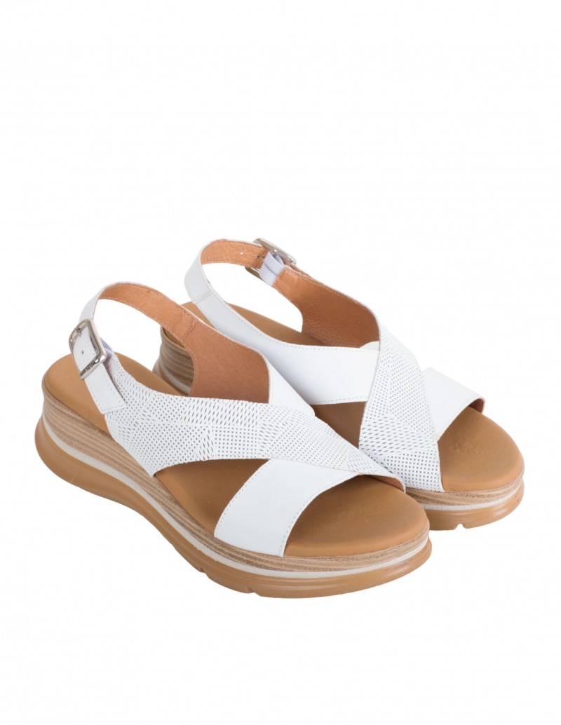 PAULA URBAN Sandalias Cuña Tiras Cruzadas Blancas 2