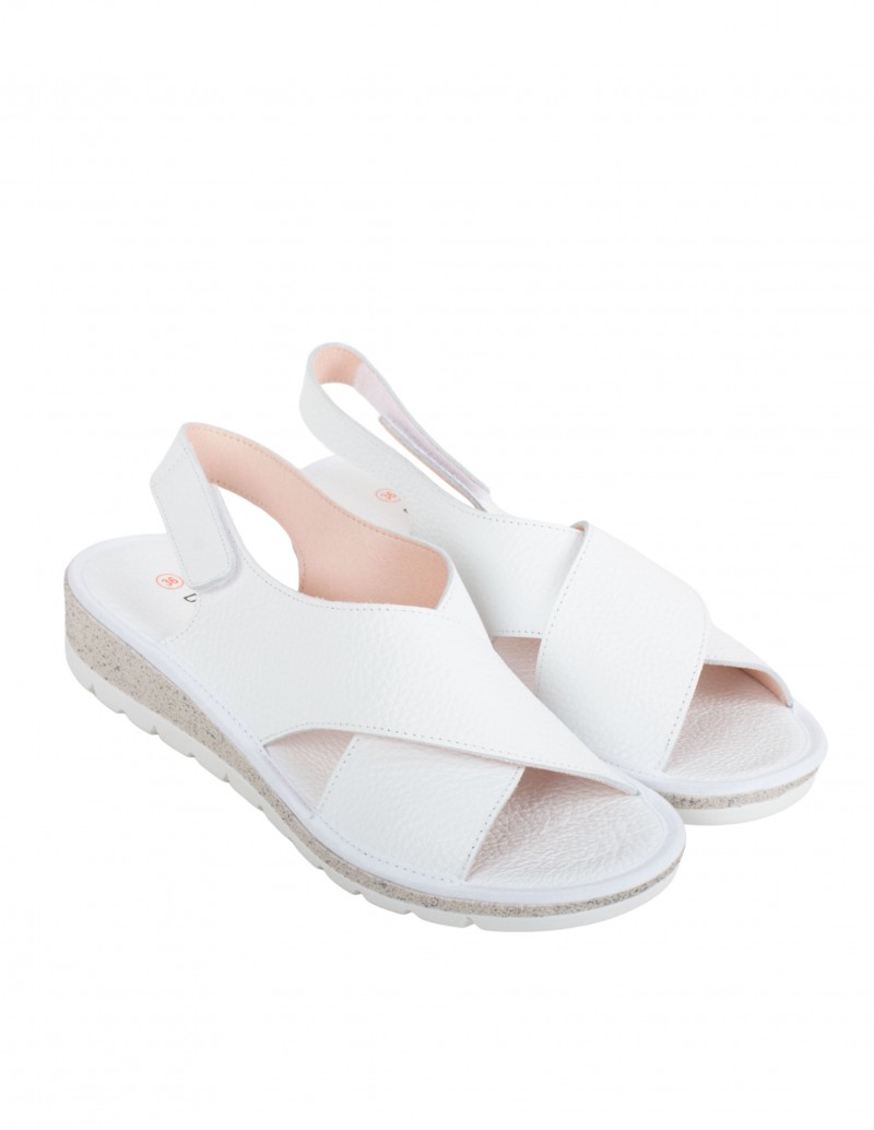 Sandalias Piel Blancas Cuña Baja