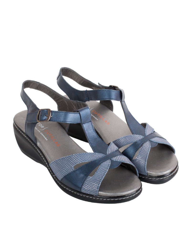 DOCTOR CUTILLAS Sandalias Cuña Piel Azul 2