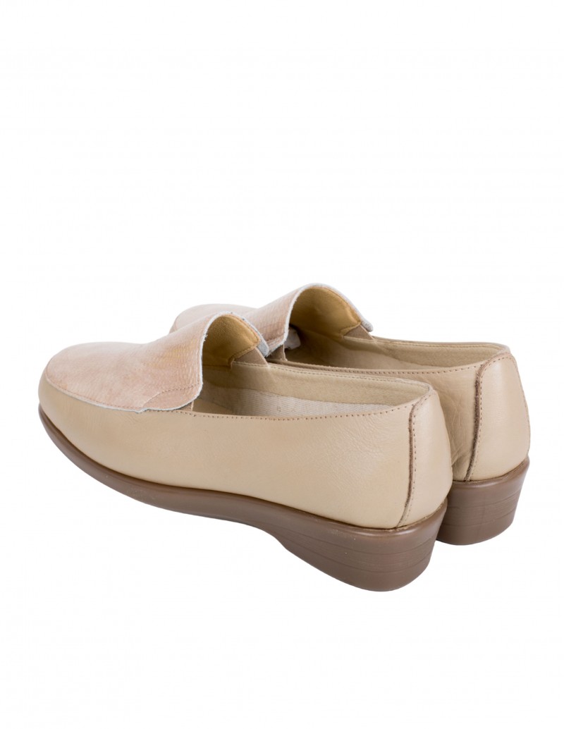 Mocasines Beige Mujer Cuña Baja