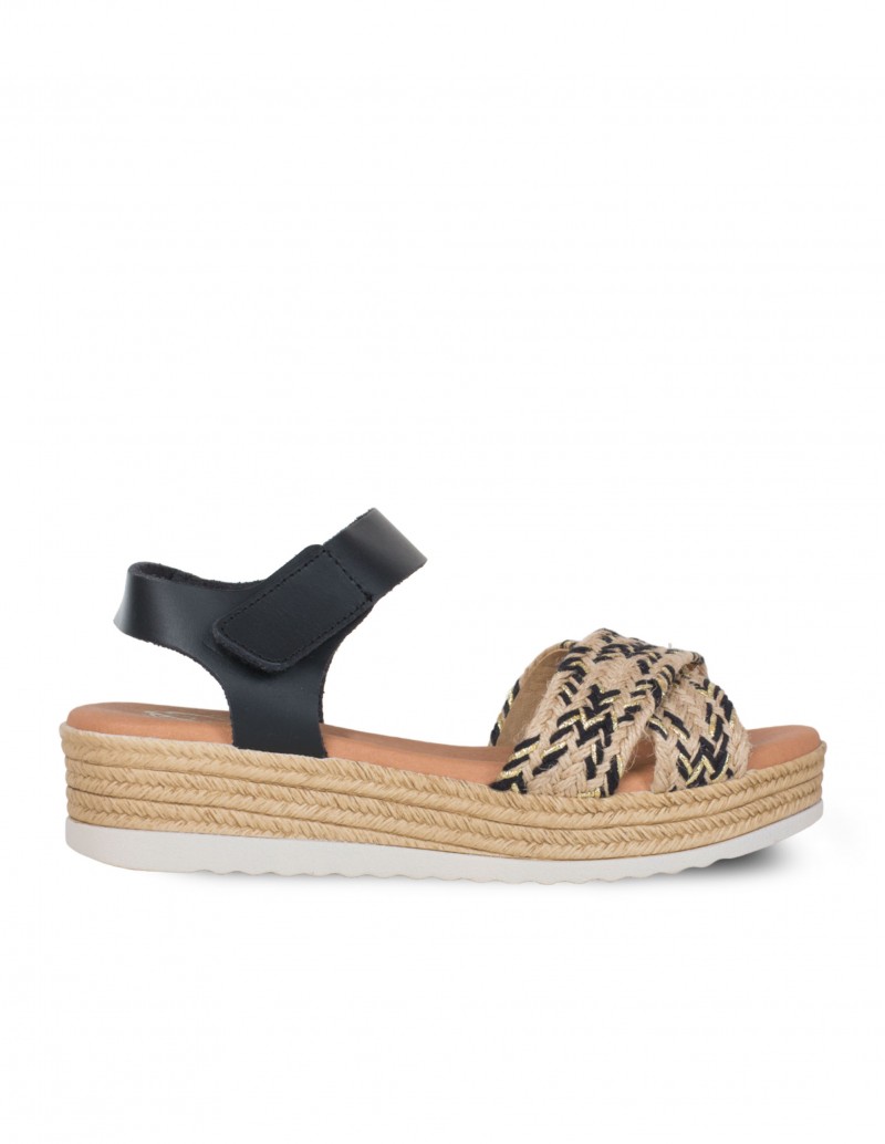 Sandalias Velcro Plataforma Esparto Negras PERA LIMONERA