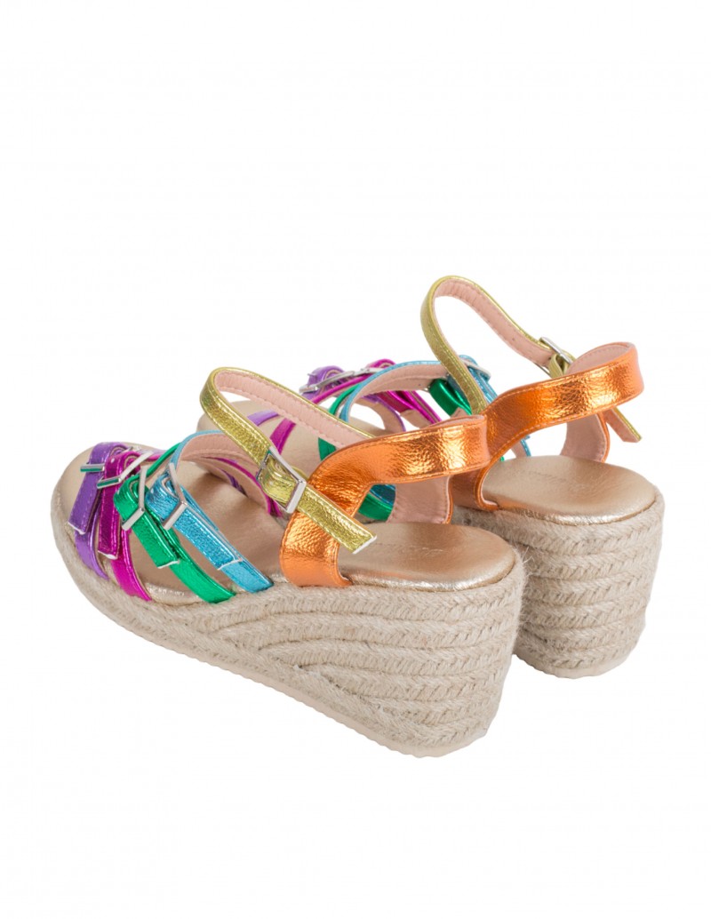 Sandalias Cuña Esparto Metalizadas