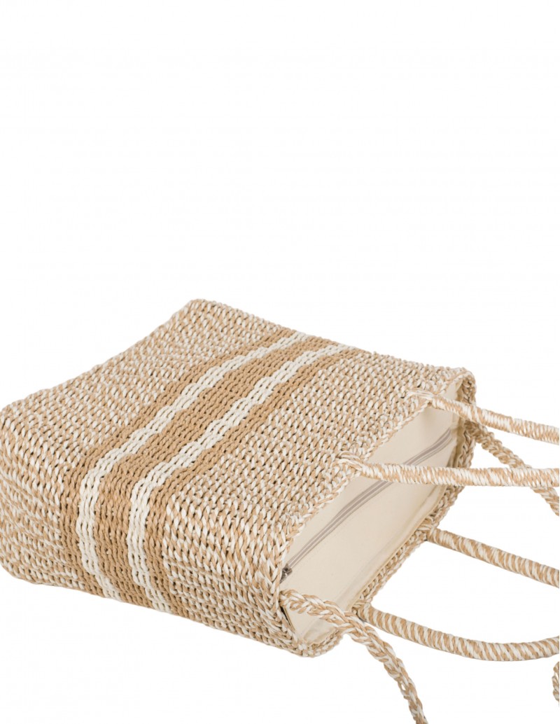 Capazo Rafia Franjas Beige 2