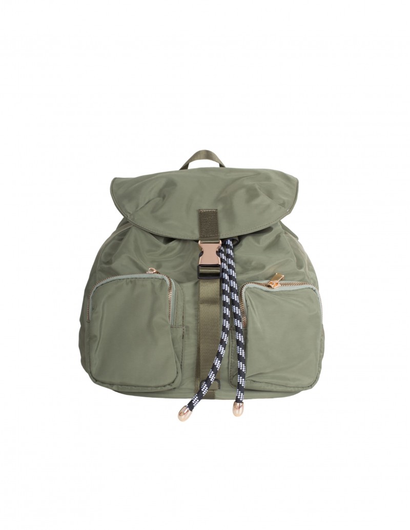 Mochila Nylon Bolsillos Kaki