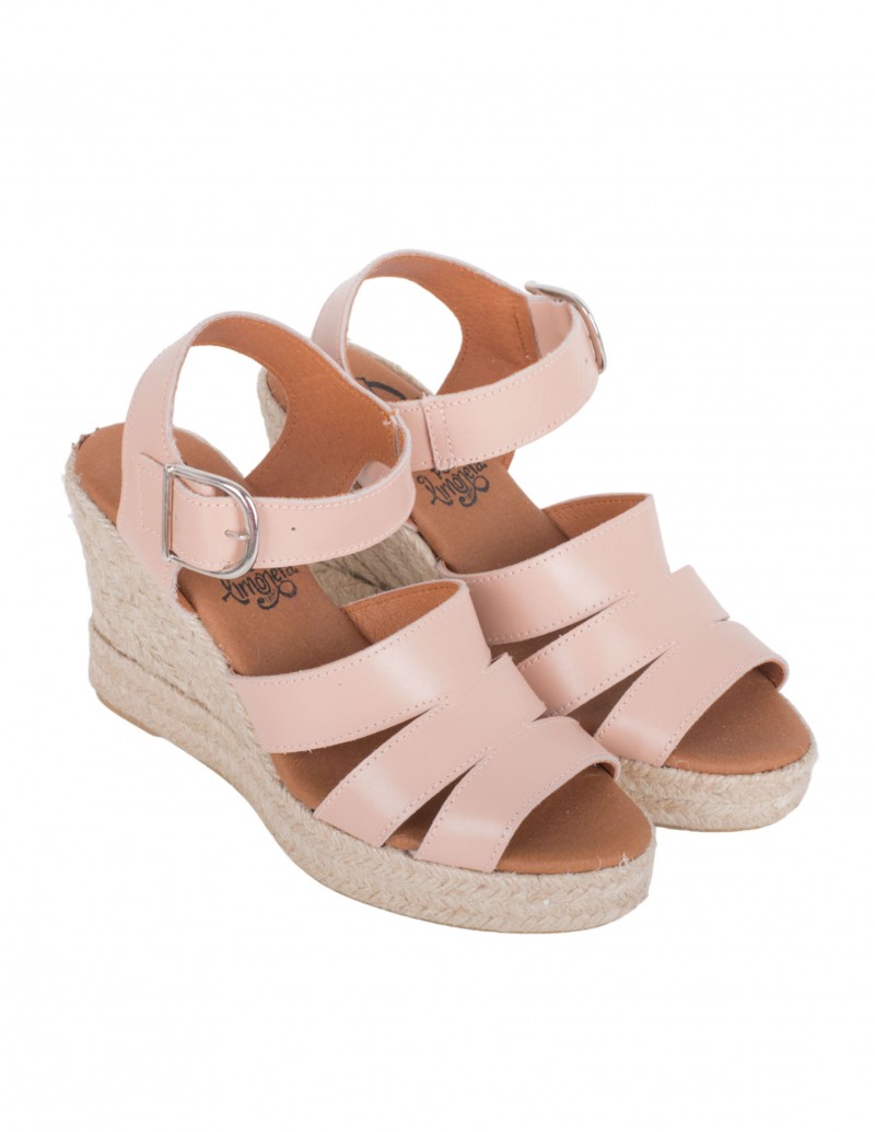 Sandalias Cuña Esparto Piel Rosa PERA LIMONERA 2