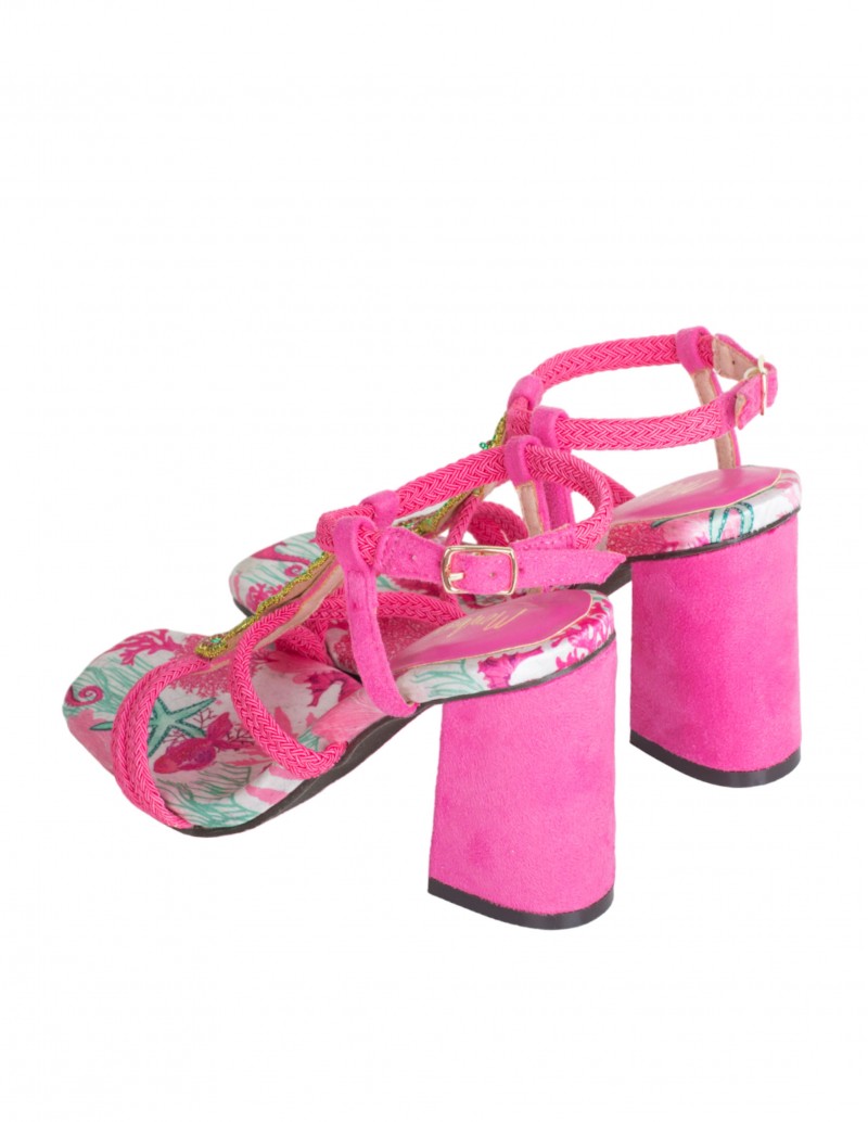 Sandalias Fiesta Fucsia Tacón Ancho