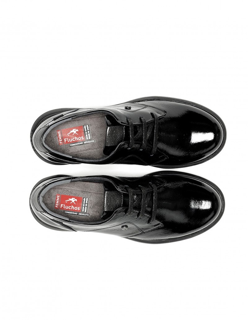 Zapatos Cordones Mujer Negros Charol