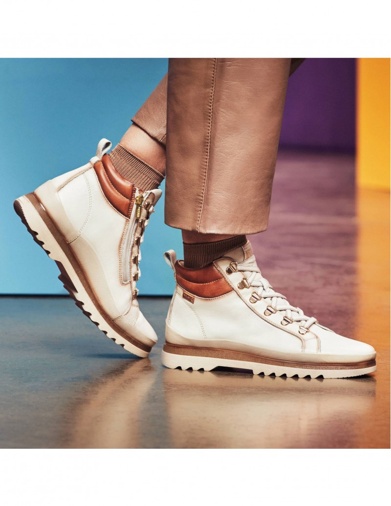 Boots Botines Mujer Cordones Pikolinos Beige Botines Pikolinos